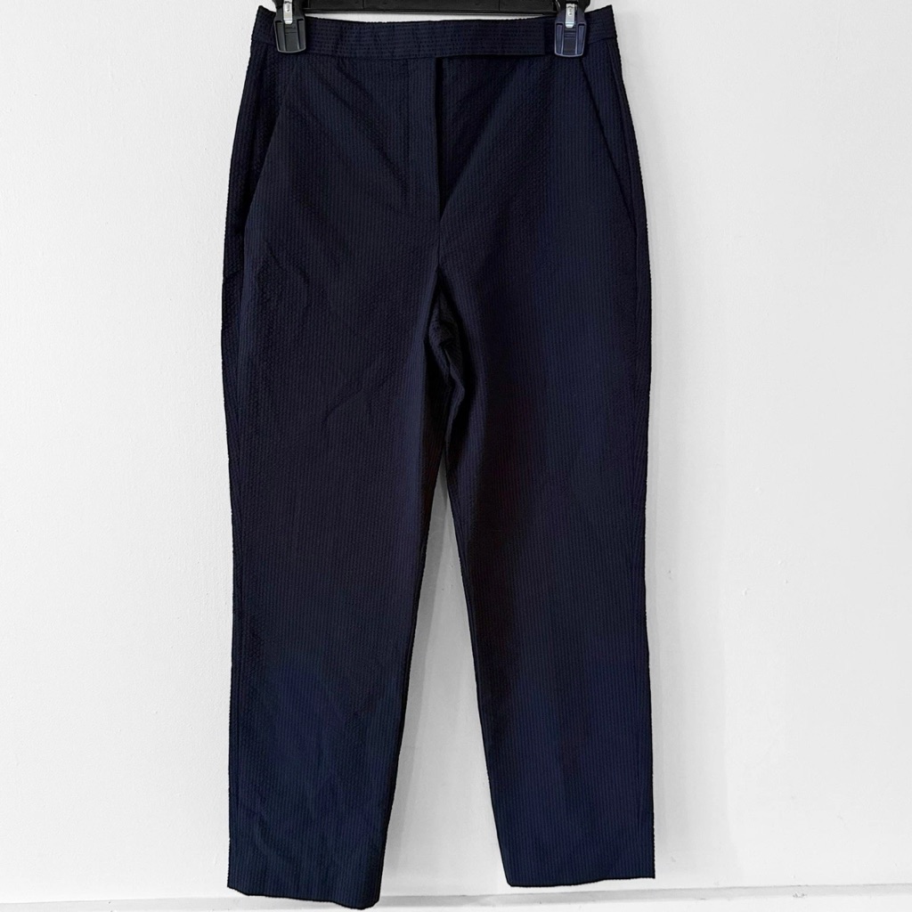Theory Slim Crop Navy Seer Sucker Suit Pants Size 00 26x25